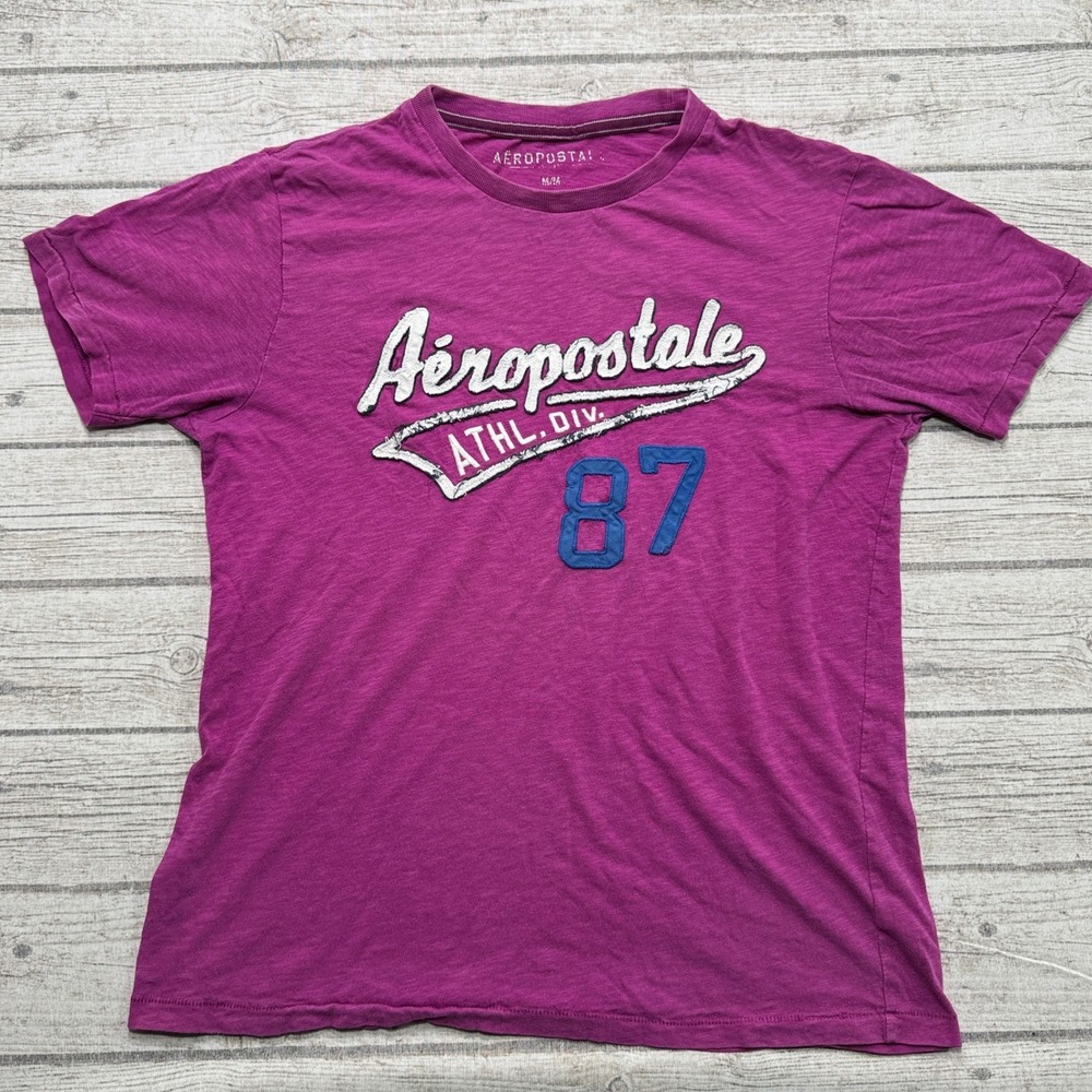 Aeropostale T-Shirt Men's Medium Purple Athletic Dept Short Sleeve Summer Preppy